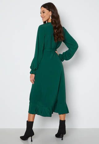 Long Sleeve Wrap Frill Dress