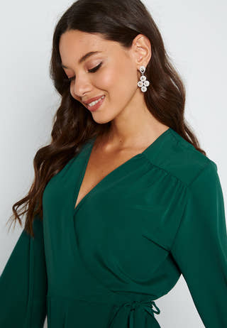 Long Sleeve Wrap Frill Dress