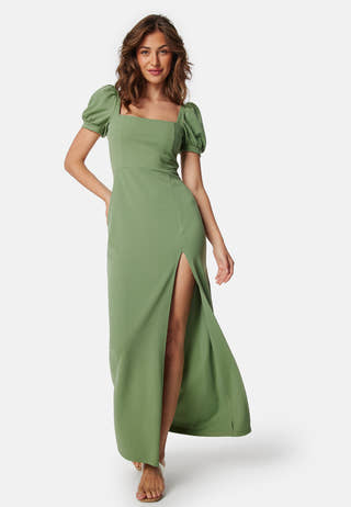 Puff Sleeve Maxi Dress With Split