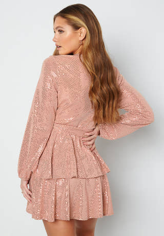 Sequin Deep V Ruffle Skater Dress