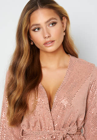 Sequin Deep V Ruffle Skater Dress