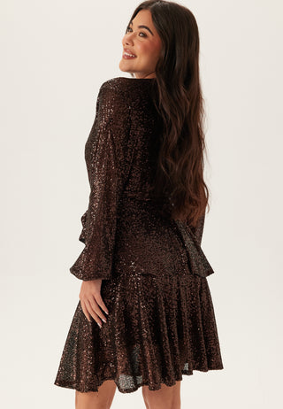 Sequin Deep V Ruffle Skater Dress