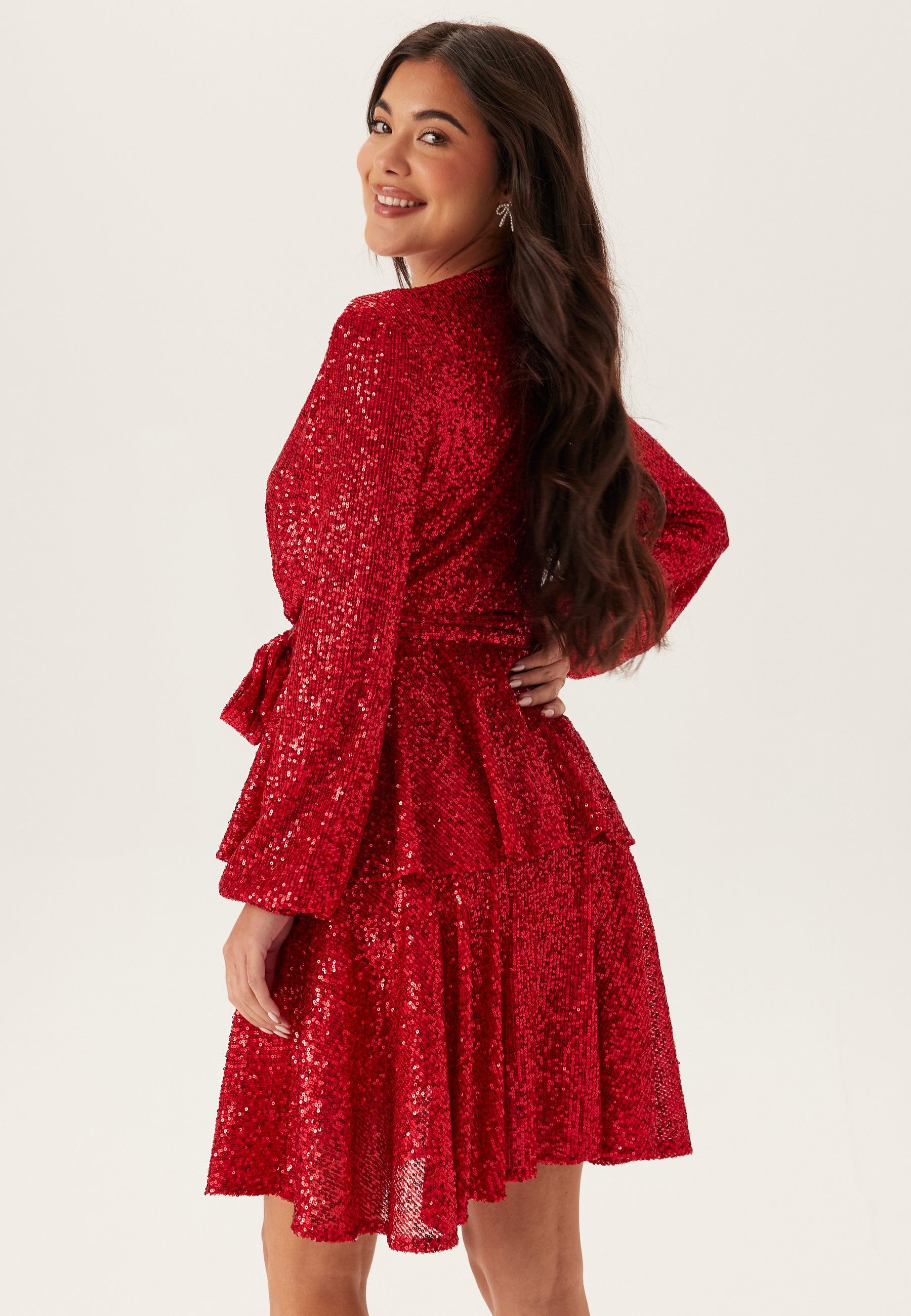 john zack skater dress Sequin Deep V Ruffle Skater Dress
