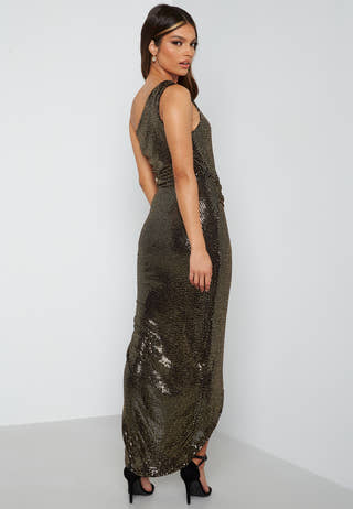 Sequin One Shoulder Sleeve Rouch Dress