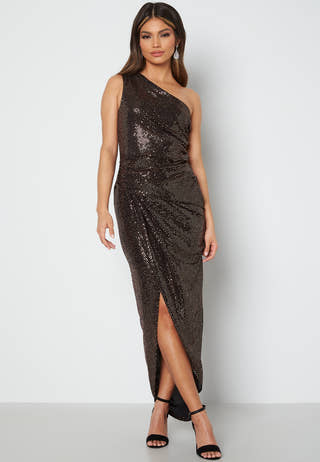 Sequin One Shoulder Sleeve Rouch Dress