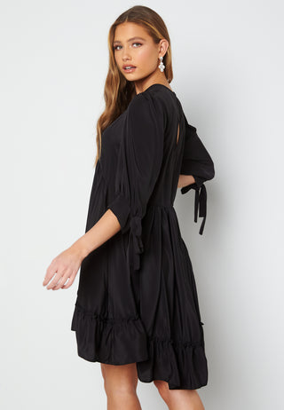 Tie Neck Frill Hem Dress