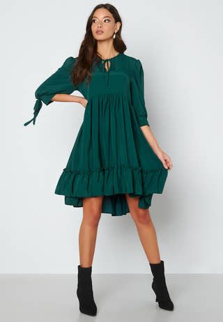 Tie Neck Frill Hem Dress