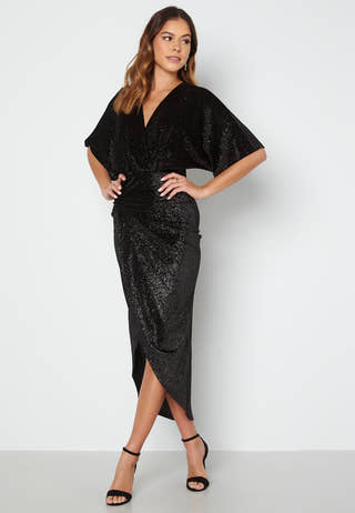 Velvet Glitter Kimono Sleeve Rouch Dress
