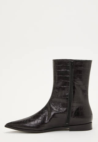 Croco Leather Ankle Boot