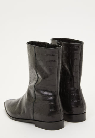 Croco Leather Ankle Boot