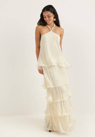 Halterneck Shimmer Flounce Top