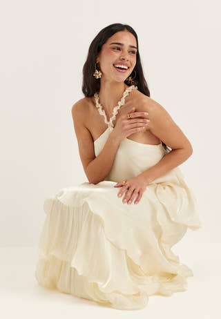 Halterneck Shimmer Flounce Top