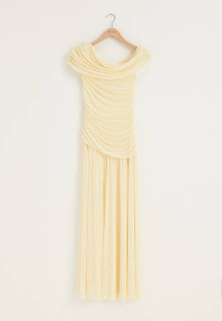 Off Shoulder Mesh Maxi Dress