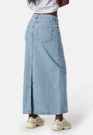 Objellen Mid Waist long denim skirt