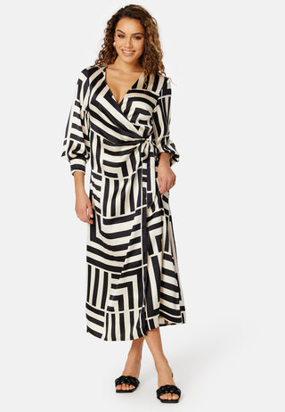 Sateen AOP L/S Wrap Dress