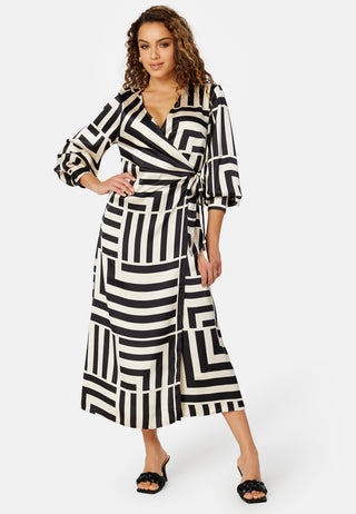 Sateen AOP L/S Wrap Dress