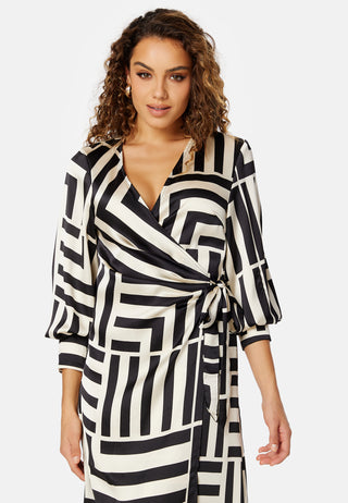 Sateen AOP L/S Wrap Dress