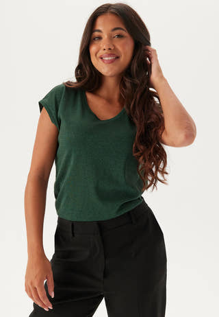 Onlsilvery S/S V Neck Lurex Top