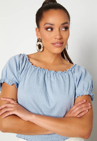 Leaf Ss Cropped Smock Top