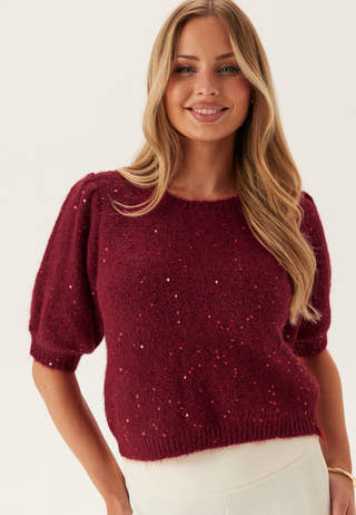 Pcmesva Ss Sequin Tie Back Knit