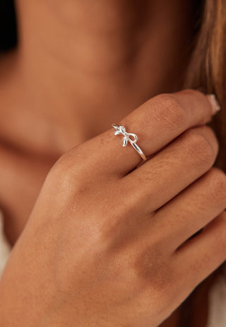 Lulu Bow Stack Ring Silver-pla