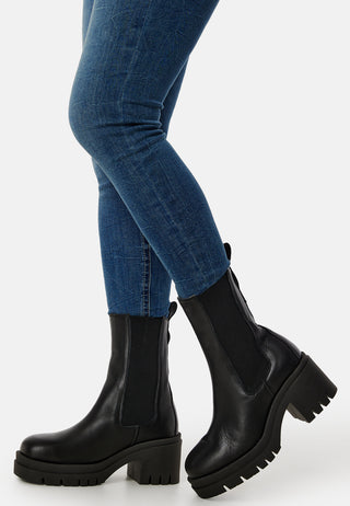 Sage Leather High Heel Boot