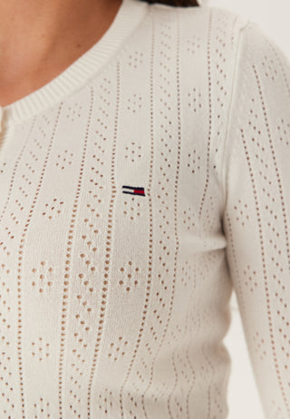 Tjw Pointelle Crew Neck Cardigan