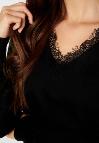 V-Neck Lace Sweater