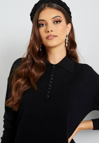 Saba LS Collar Below Knee Dress