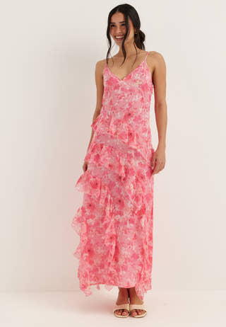 Vmsmilla S/L V-NECK LONG FRILL DRESS