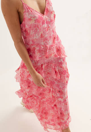 Vmsmilla S/L V-NECK LONG FRILL DRESS