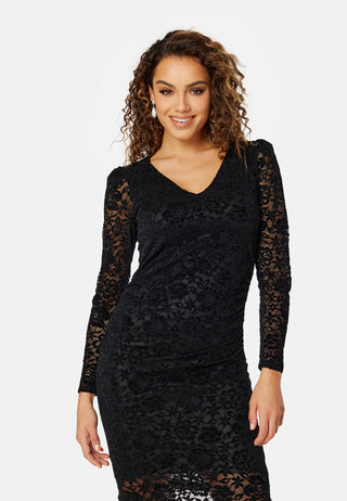 Beaut Lace L/S VNeck Short Dress