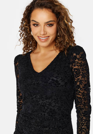 Beaut Lace L/S VNeck Short Dress