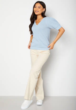 Chassa V-Neck Puff S/S Knit Top