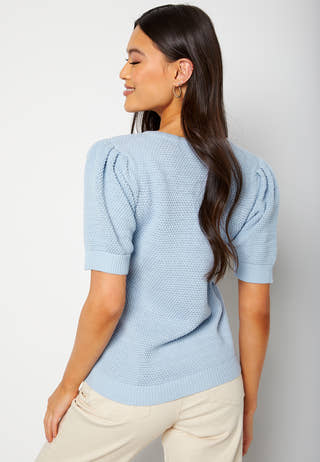 Chassa V-Neck Puff S/S Knit Top