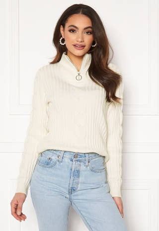 Ril Knit Funnel Zip Neck L/S Top