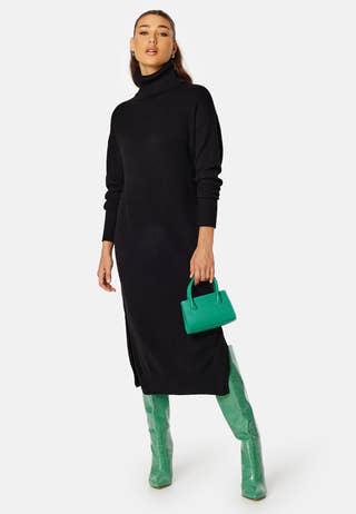 Rill Roll Neck L/S Midi Dress