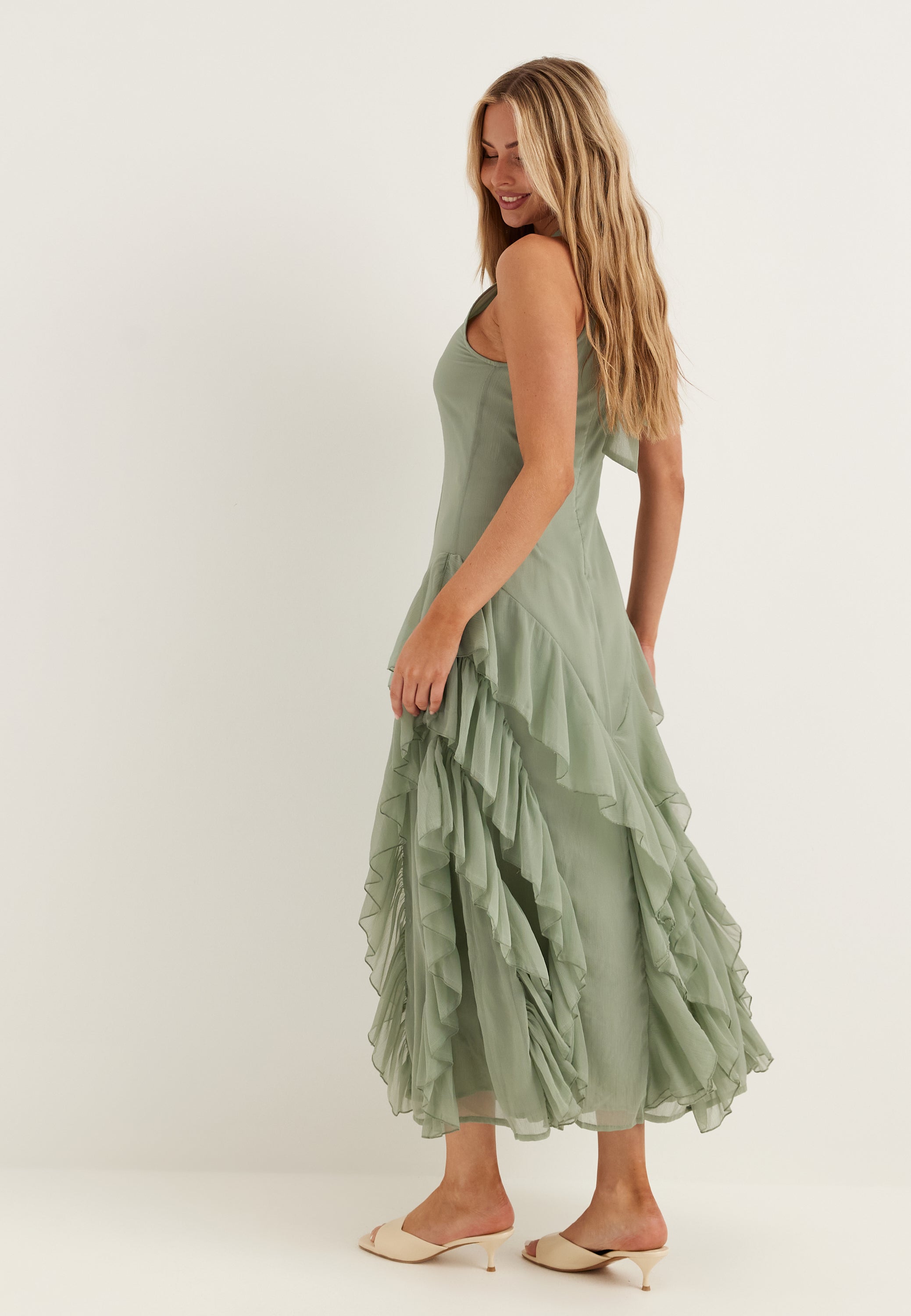 Vila Visella Halterneck Flounch Dress Dresses Green Vila Visella Halterneck Flounch Dress Dresses Green